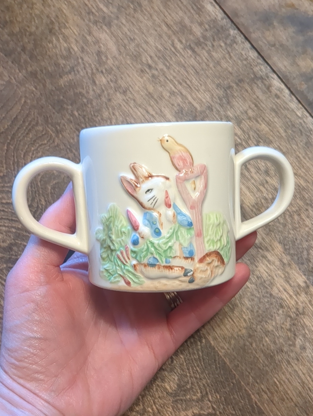 1987 Schmid Peter Rabbit Two Handled Mug- Vintage Ceramic Beatrix Potter